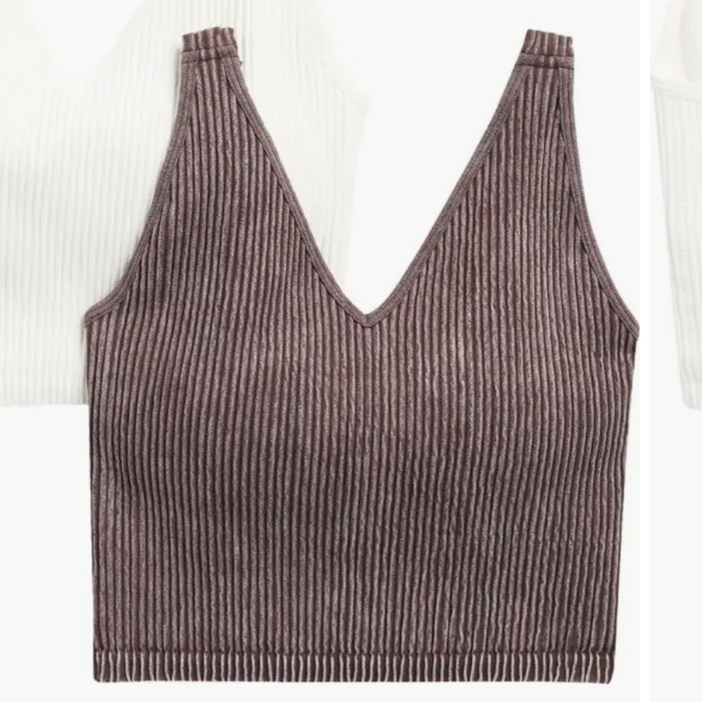 90 Degree By Reflex Brown Ribbed Seamless Crop Bra Tank NEW - Picture 2 of 16